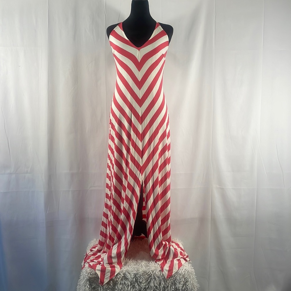 Chevron striped maxi Dress, white, Pink, Small - Picture 1 of 9